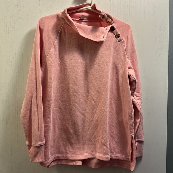 J. CREW Light Pink Button Mock Neck Sweatshirt—SZ Medium. Gently used. - Picture 1 of 7